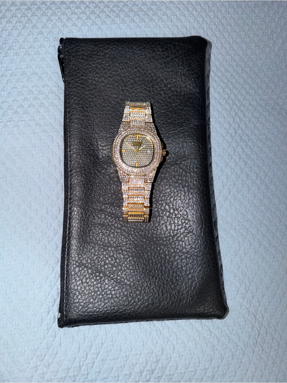 Pintime Iced Out Vintage Two Tone Gold Silver Lab Diamond Stainless Steel Watch